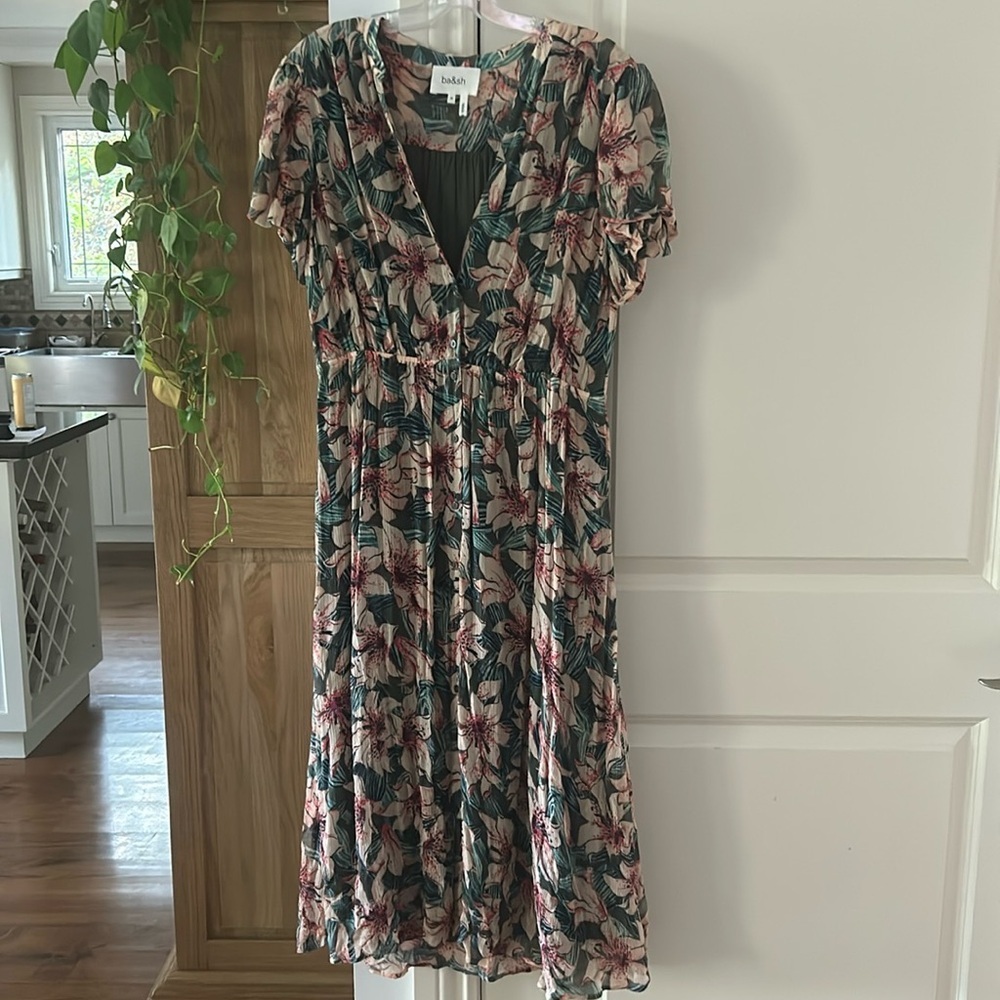 🎀 NEW BA&SH Brook Floral Print Midi Shirt Dress Medium - Picture 4 of 14